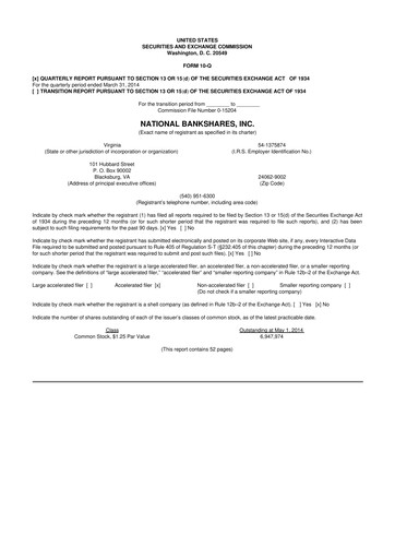 Thumbnail National Bankshares 10-Q Quarterly Report FY 