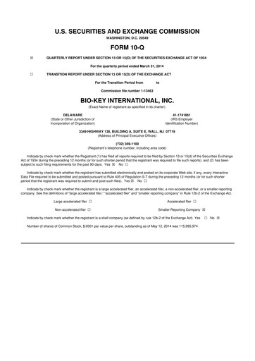 Vorschaubild BIO-key International
 10-Q Quartalsbericht 2014 