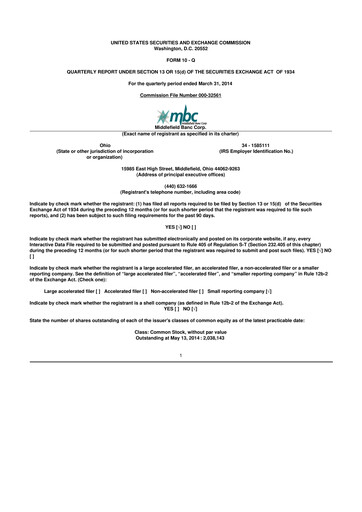 Thumbnail Middlefield Banc
 10-Q Quarterly Report FY2014 