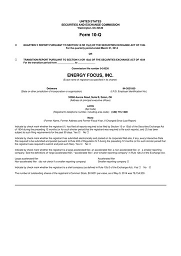 Miniature Energy Focus 10-Q Rapport trimestriel 2014 