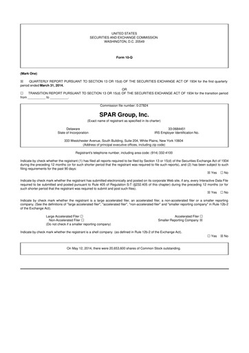 Thumbnail SPAR Group 10-Q Quarterly Report FY2014 