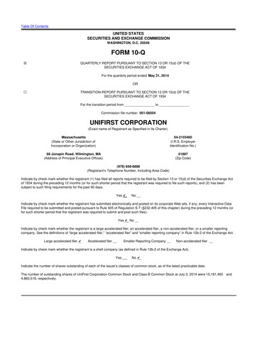 Vorschaubild UniFirst 10-Q Quartalsbericht 2014 