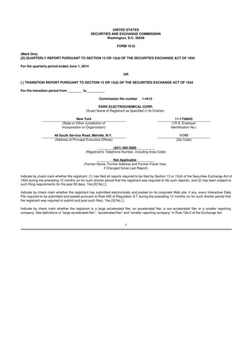 Miniature Park Aerospace 10-Q Rapport trimestriel 2015 