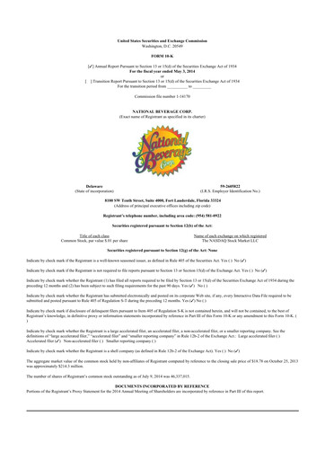 Thumbnail National Beverage
 10-K Annual Report 2014