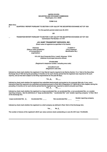 Thumbnail J. B. Hunt
 10-Q Quarterly Report FY2014 