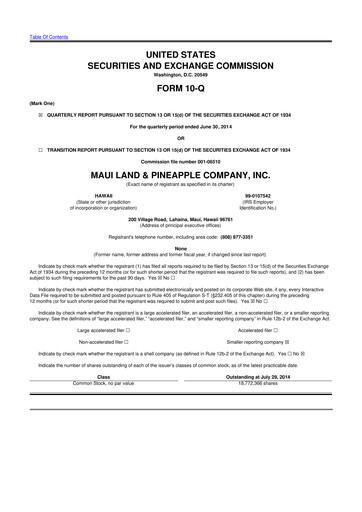 Thumbnail Maui Land & Pineapple Company 10-Q Quarterly Report FY2014 