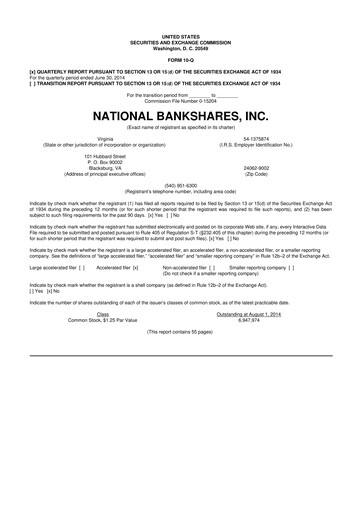 Thumbnail National Bankshares 10-Q Quarterly Report FY 