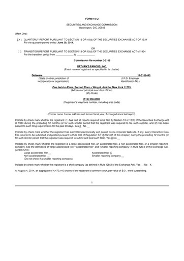 Miniature Nathan's Famous 10-Q Rapport trimestriel 2015 