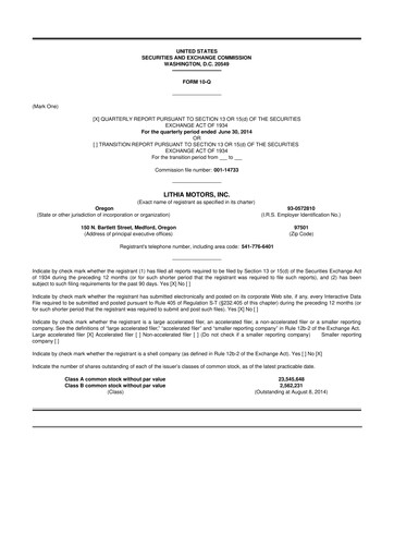 Thumbnail Lithia Motors 10-Q Quarterly Report FY2014 