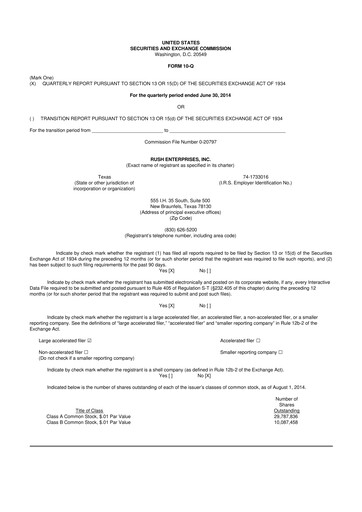 Thumbnail Rush Enterprises
 10-Q Quarterly Report FY2014 