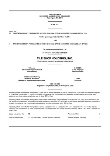 Vorschaubild Tile Shop Holdings 10-Q Quartalsbericht 2014 