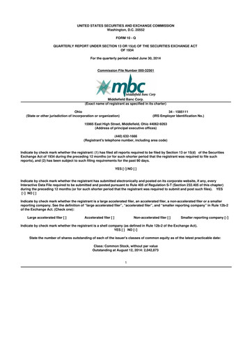 Thumbnail Middlefield Banc
 10-Q Quarterly Report FY2014 
