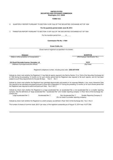 Thumbnail Crown Crafts 10-Q Quarterly Report FY2015 