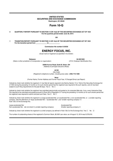 Miniature Energy Focus 10-Q Rapport trimestriel 2014 