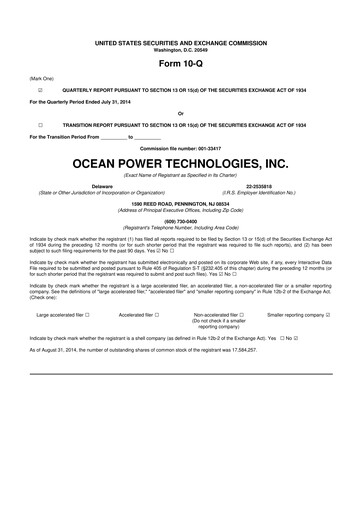 Thumbnail Ocean Power Technologies
 10-Q Quarterly Report FY2015 