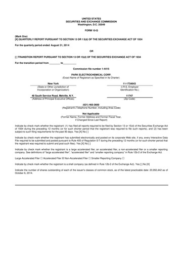 Miniature Park Aerospace 10-Q Rapport trimestriel 2015 