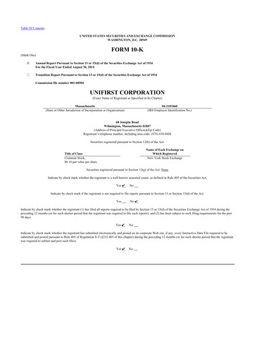 Thumbnail UniFirst 10-K Annual Report 2014