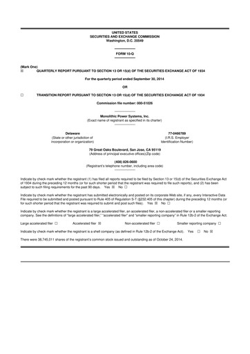 Thumbnail Monolithic Power Systems 10-Q Quarterly Report FY2014 