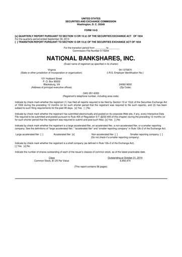 Thumbnail National Bankshares 10-Q Quarterly Report FY 
