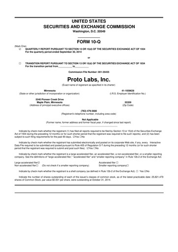 Thumbnail Protolabs 10-Q Quarterly Report FY2014 