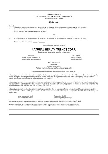 Thumbnail Natural Health Trends 10-Q Quarterly Report FY2014 