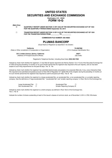 Miniature Plumas Bancorp 10-Q Rapport trimestriel 2014 