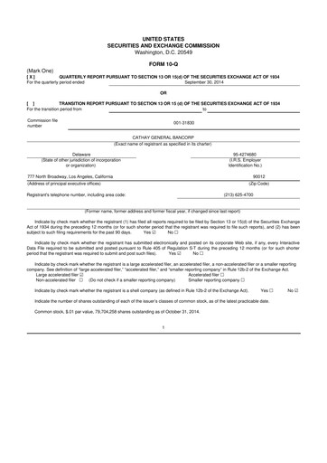 Thumbnail Cathay General Bancorp 10-Q Quarterly Report FY 