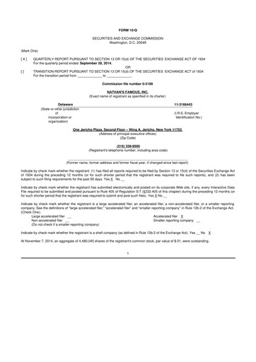 Miniature Nathan's Famous 10-Q Rapport trimestriel 2015 