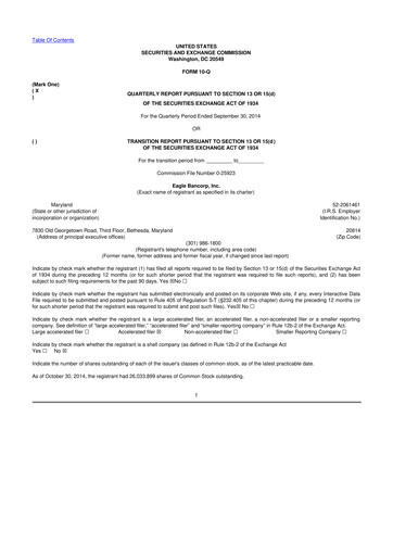 Thumbnail Eagle Bancorp 10-Q Quarterly Report FY2014 