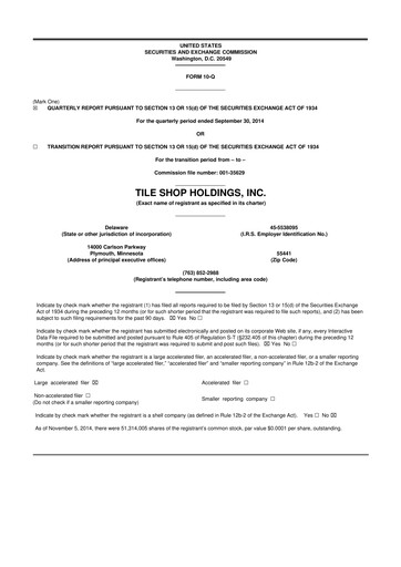Vorschaubild Tile Shop Holdings 10-Q Quartalsbericht 2014 