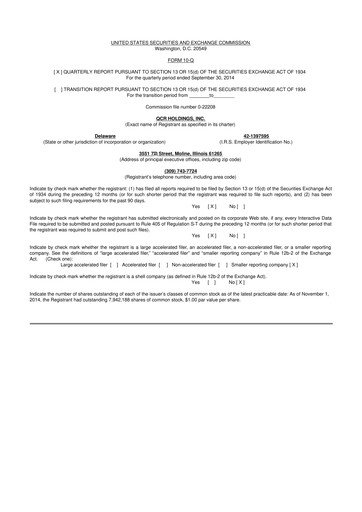 Miniature QCR Holdings
 10-Q Rapport trimestriel 2014 