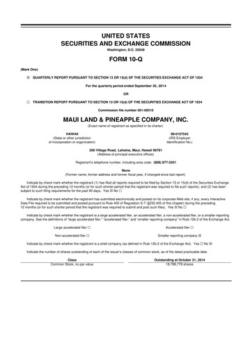 Thumbnail Maui Land & Pineapple Company 10-Q Quarterly Report FY2014 