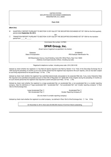Thumbnail SPAR Group 10-Q Quarterly Report FY2014 