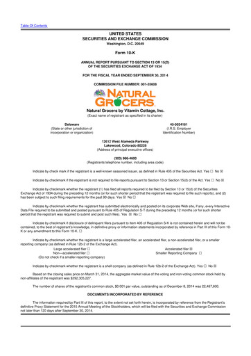 Miniature Natural Grocers by Vitamin Cottage 10-K Rapport annuel 2014