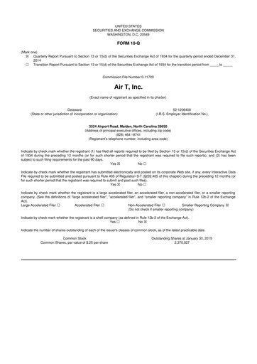 Miniature Air T, Inc. 10-Q Rapport trimestriel  