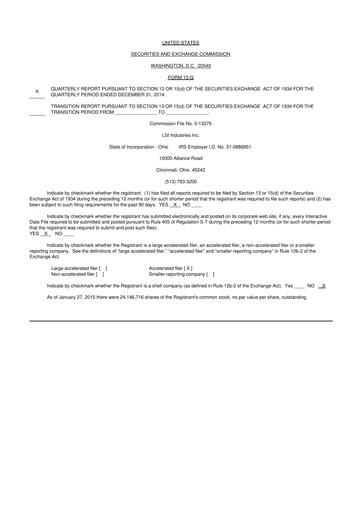 Miniature LSI Industries 10-Q Rapport trimestriel 2015 