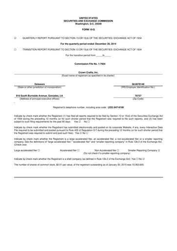 Thumbnail Crown Crafts 10-Q Quarterly Report FY2015 