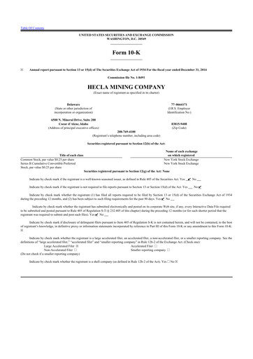 Thumbnail Hecla Mining
 10-K Annual Report 2014