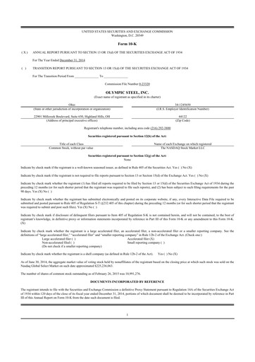 Thumbnail Olympic Steel
 10-K Annual Report 2014