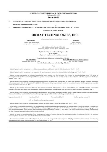 Thumbnail Ormat Technologies
 10-K Annual Report 2014