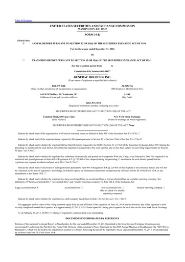 Thumbnail Generac 10-K Annual Report 2014