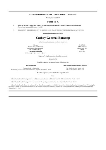 Thumbnail Cathay General Bancorp 10-K Annual Report 2014