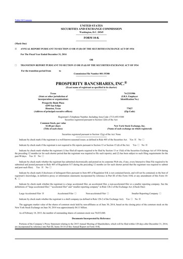 Thumbnail Prosperity Bancshares
 10-K Annual Report 2014