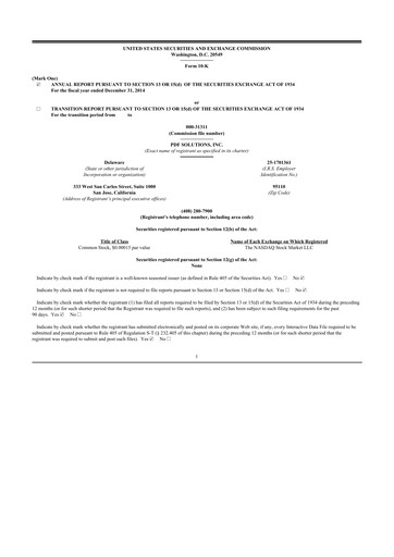 Miniature PDF Solutions 10-K Rapport annuel 2014