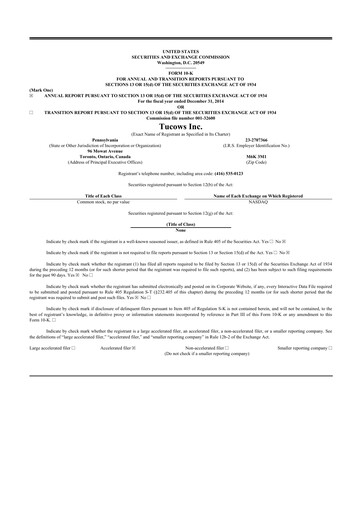 Thumbnail Tucows 10-K Annual Report 2014