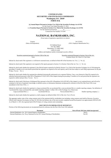 Thumbnail National Bankshares 10-K Annual Report 2014