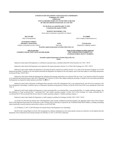 Thumbnail Marten Transport 10-K Annual Report 2014