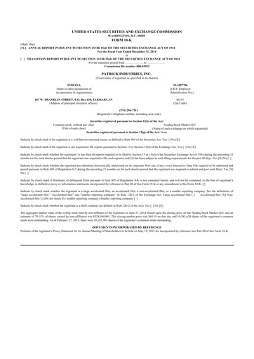 Thumbnail Patrick Industries 10-K Annual Report 2014