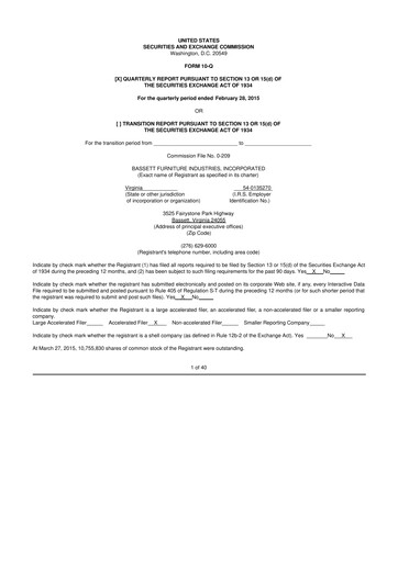 Thumbnail Bassett Furniture 10-Q Quarterly Report FY2015 