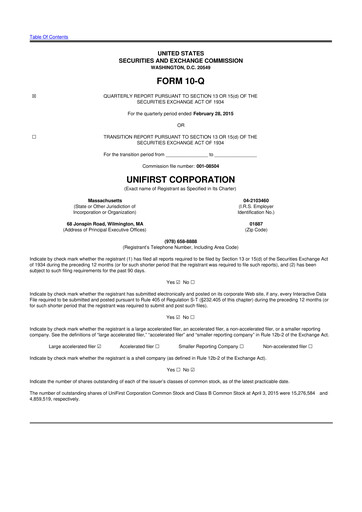 Vorschaubild UniFirst 10-Q Quartalsbericht 2015 
